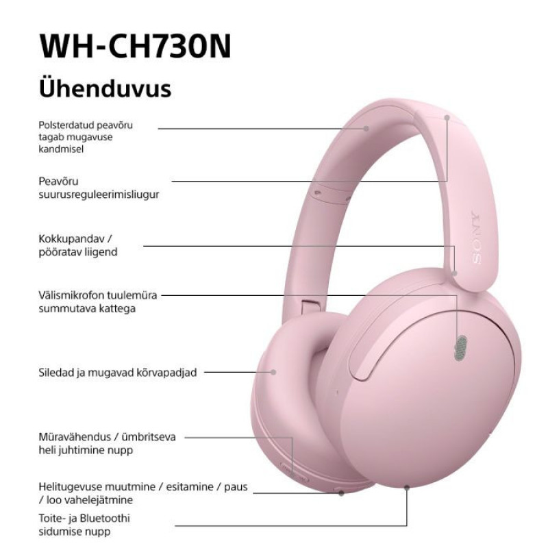 Sony WH-CH730N Bluetooth-kuulokkeet mikrofonilla, vaaleanpunainen