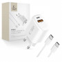 Tech-Protect NCA20 USB-A / USB-C seinälaturi PD 20W / QC3.0 USB-C / USB-C -kaapelilla 100 cm, valkoinen