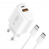 Tech-Protect NCA20 USB-A / USB-C seinälaturi PD 20W / QC3.0 USB-C / USB-C -kaapelilla 100 cm, valkoinen