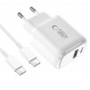 Tech-Protect NCA20 USB-A / USB-C seinälaturi PD 20W / QC3.0 USB-C / USB-C -kaapelilla 100 cm, valkoinen