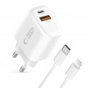 Tech-Protect NCA20 USB-A / USB-C seinälaturi PD 20W / QC3.0 USB-C / Lightning-kaapelilla 100 cm, valkoinen