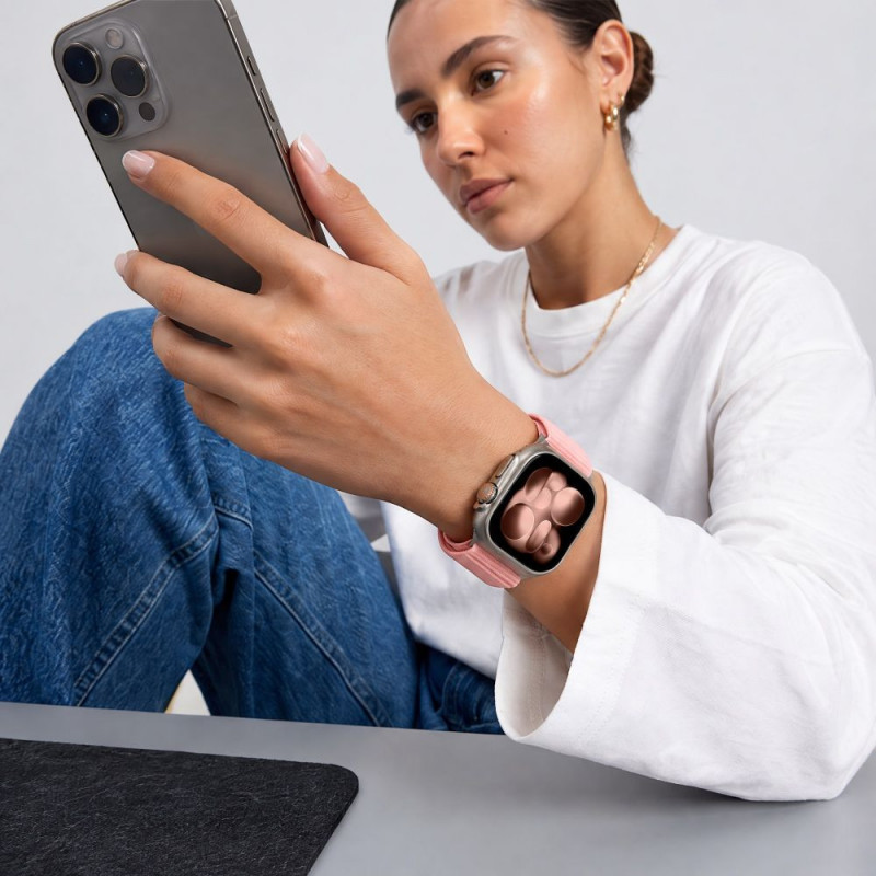 Tech-Protect NylonLoop -ranneke Apple Watch 8 / 9 / 10 / 11 / 12 / SE (40 / 41 / 42 mm), vaaleanpunainen
