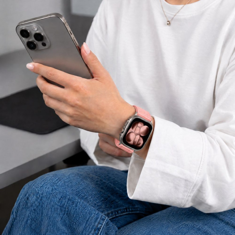 Tech-Protect NylonLoop -ranneke Apple Watch 8 / 9 / 10 / 11 / 12 / SE (40 / 41 / 42 mm), vaaleanpunainen