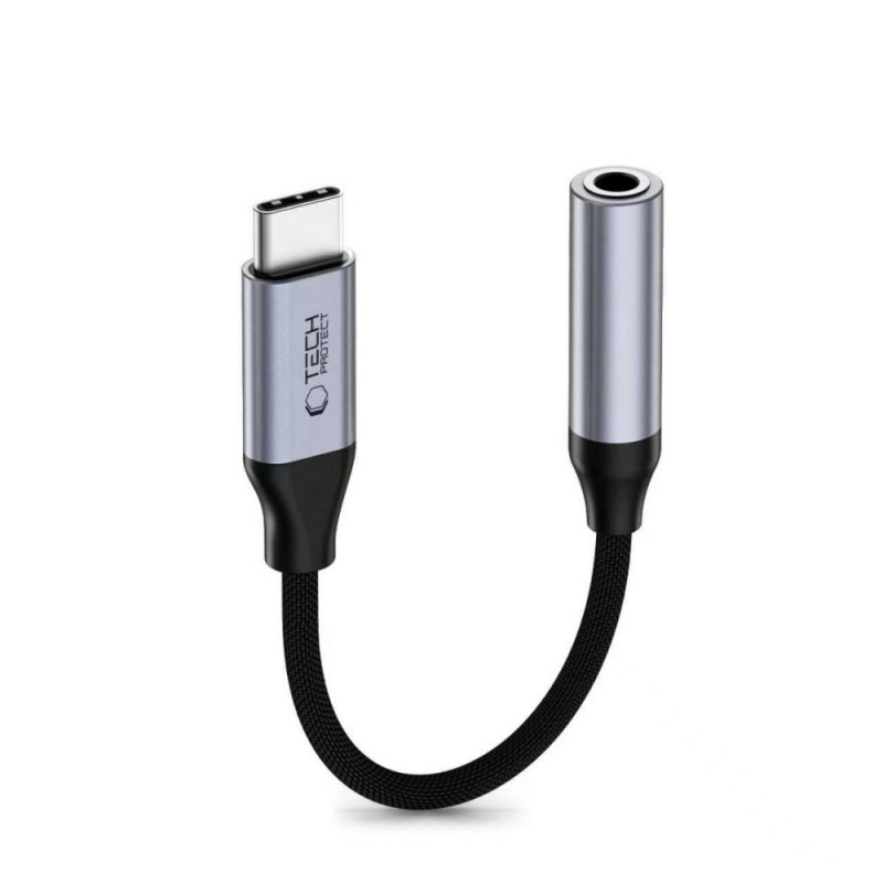 Tech-Protect Ultraboost USB-C - 3,5 mm mini jack -DAC-sovitin, raudanharmaa