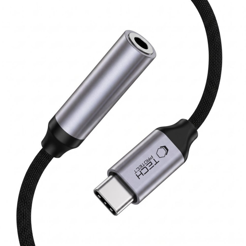 Tech-Protect Ultraboost USB-C - 3,5 mm mini jack -DAC-sovitin, raudanharmaa