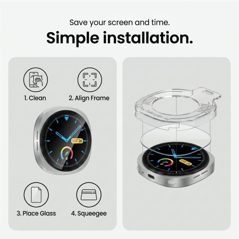Tech-Protect Easy Set+ karkaistu lasi Samsung Galaxy Watch 8 / 9 44 mm -kellolle, kirkas (2 kpl)
