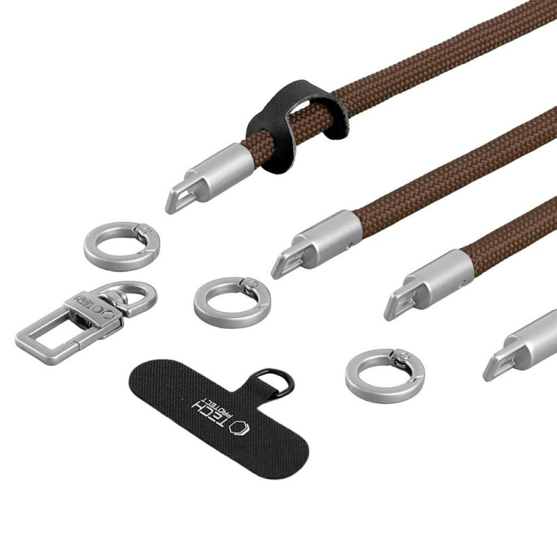 Tech-Protect C10S Rope Crossbody & Wrist Strap Set, pähkinänruskea/titaani