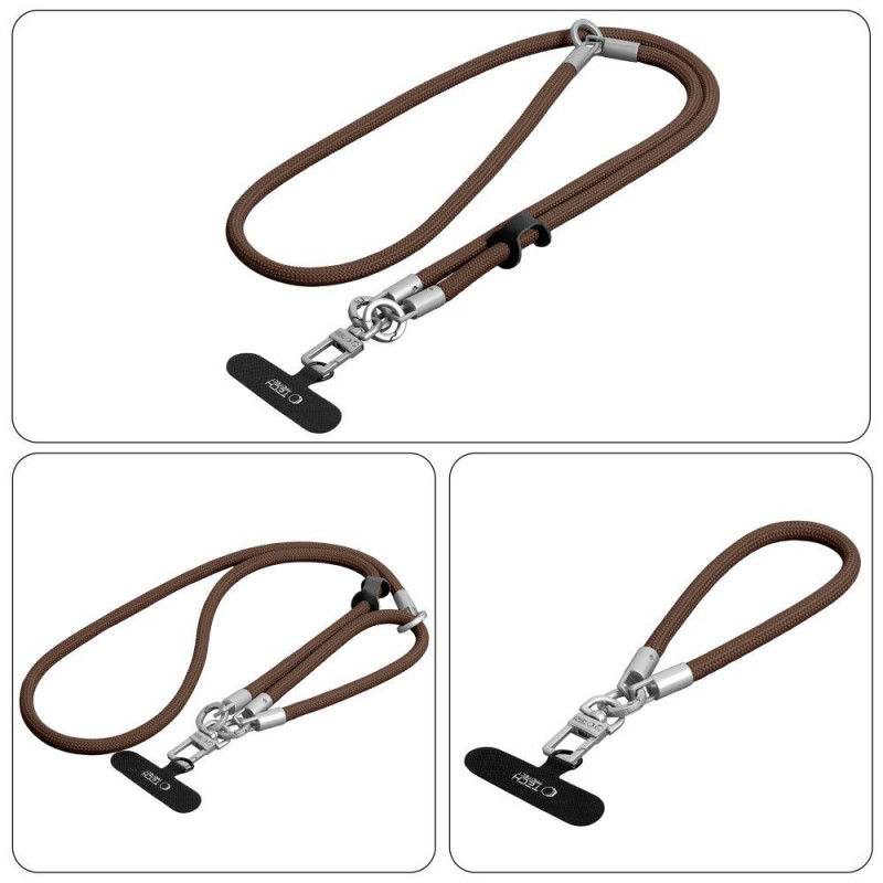 Tech-Protect C10S Rope Crossbody & Wrist Strap Set, pähkinänruskea/titaani