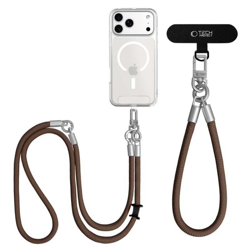 Tech-Protect C10S Rope Crossbody & Wrist Strap Set, pähkinänruskea/titaani