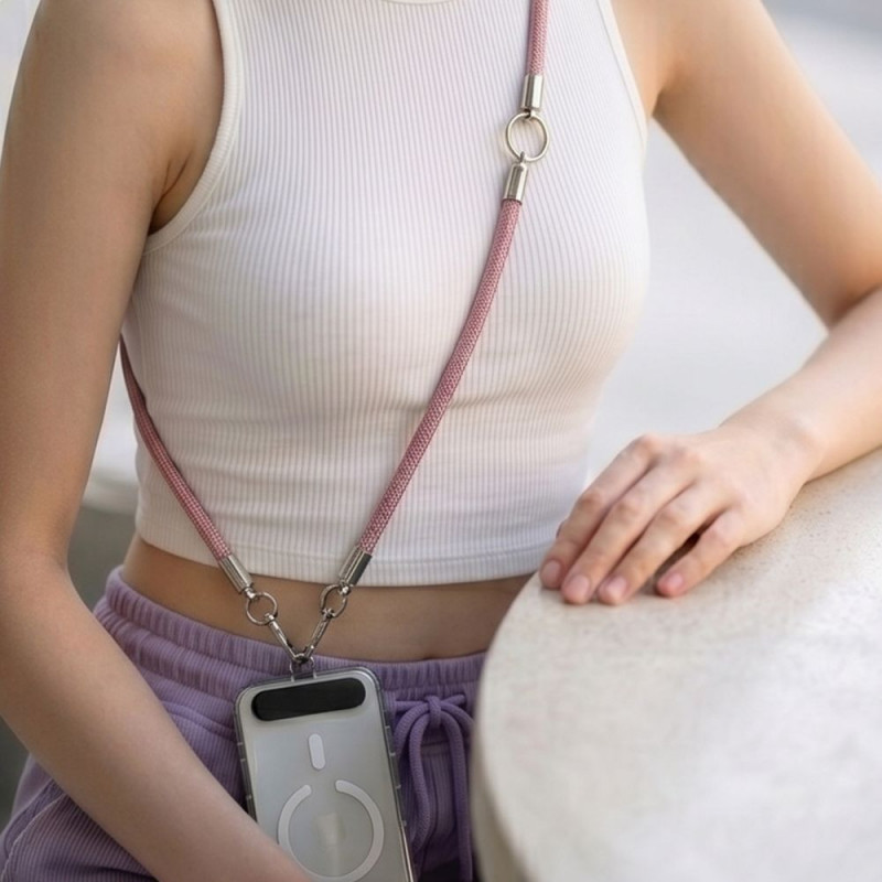 Tech-Protect C10S Rope Crossbody- ja ranneke -setti, Dusty Rose/Titaani