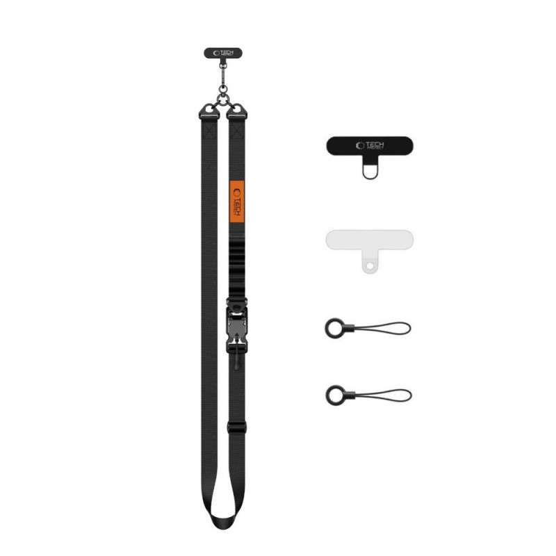 Tech-Protect C9S Rope Crossbody -puhelimen olkahihna, musta/oranssi