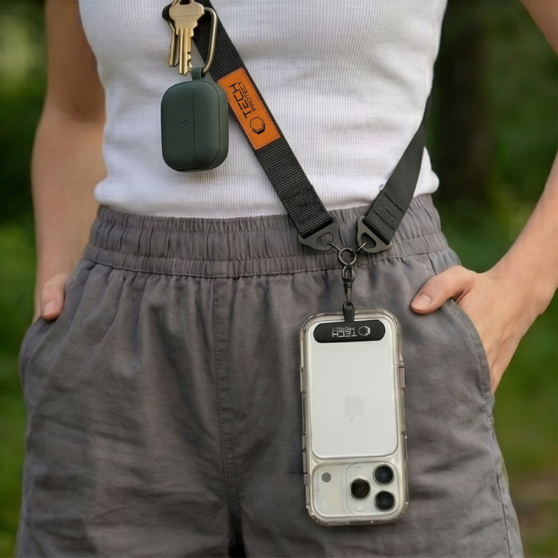 Tech-Protect C9S Rope Crossbody -puhelimen olkahihna, musta/oranssi