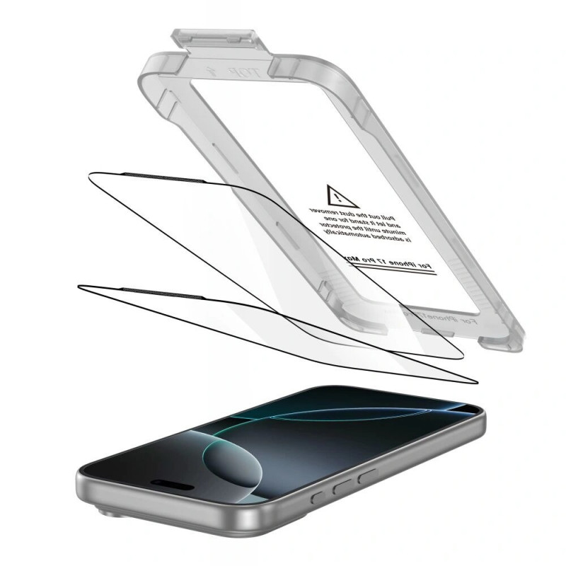 Tech-Protect Quick Set+ karkaistu lasi -näytönsuojus Apple iPhone 17 Pro Max -puhelimelle, musta (2 kpl)