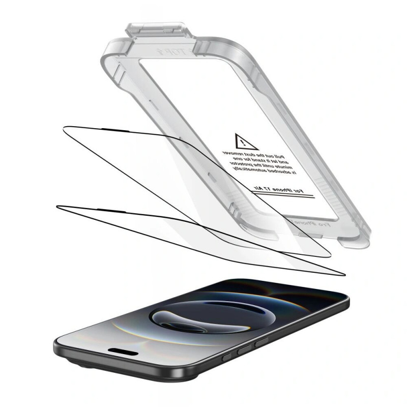 Tech-Protect Quick Set+ karkaistu lasi -näytönsuojus Apple iPhone Air -puhelimeen, musta (2 kpl)