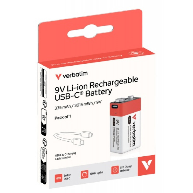 Verbatim 30251 USB-C ladattava akku Li-ion 9V 335 mAh (1 kpl)