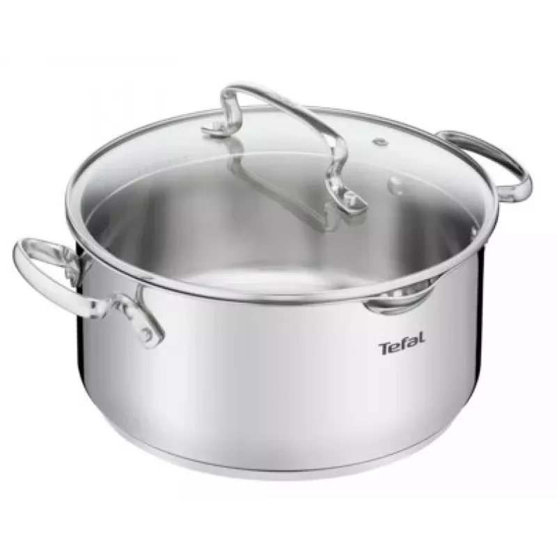 Tefal Duetto+ G7194655 kattila, pyöreä, ruostumaton teräs, 24 cm, lasikansi