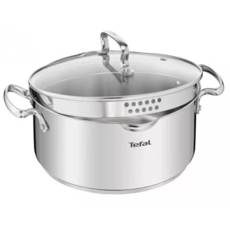 Tefal Duetto+ G7194655 kattila, pyöreä, ruostumaton teräs, 24 cm, lasikansi