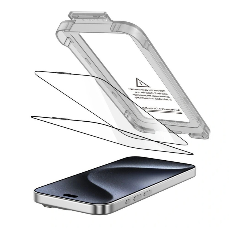 Tech-Protect Quick Set+ karkaistu lasi Apple iPhone 15 Pro -puhelimeen (2 kpl), musta