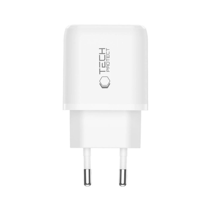 Tech-Protect NCA20 USB-A, USB-C seinälaturi PD 20W / QC3.0, valkoinen