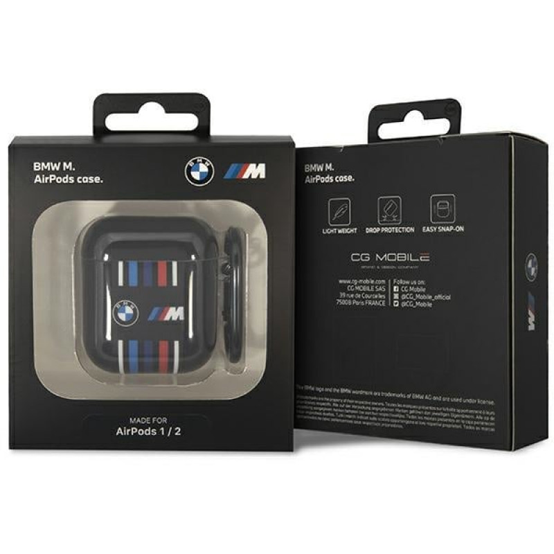 BMW BMA222SWTK Multiple Colored Lines -suojakotelo Apple AirPods 1/2 -kuulokkeille, musta