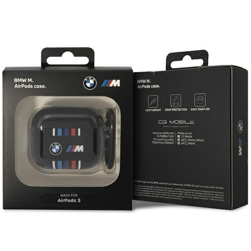BMW BMA322SWTK Multiple Colored Lines -suojakotelo Apple AirPods 3 -kuulokkeille, musta