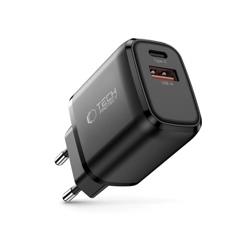 Tech-Protect NCA30 USB-A, USB-C seinälaturi PD 30W / QC3.0, musta