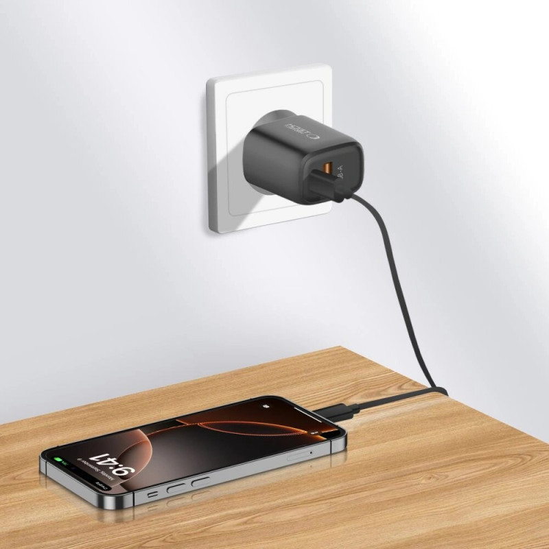 Tech-Protect NCA30 USB-A, USB-C seinälaturi PD 30W / QC3.0, musta