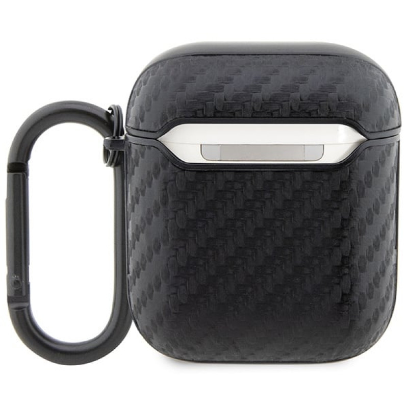 BMW BMA2WMPUCA2 Carbon Double Metal Logo -suojakotelo Apple AirPods 1/2 -kuulokkeille, musta