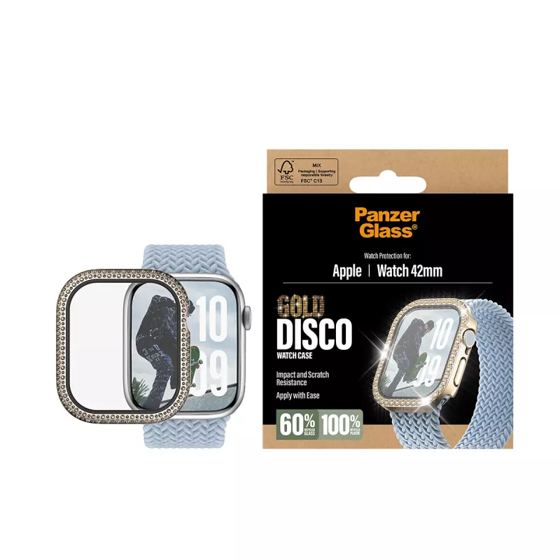 PanzerGlass Fullbody-näytönsuojus Apple Watch 2025 42 mm:lle, Disco Gold (PG88079)
