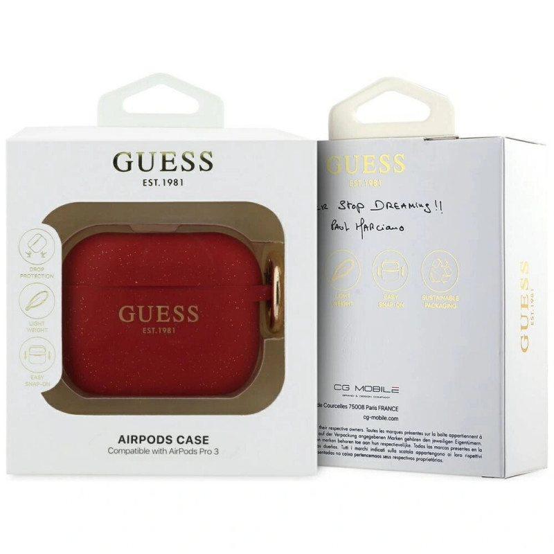 Guess silikoninen Glitter Ring -suojakotelo Apple AirPods Pro 3 -kuulokkeille, fuksia
