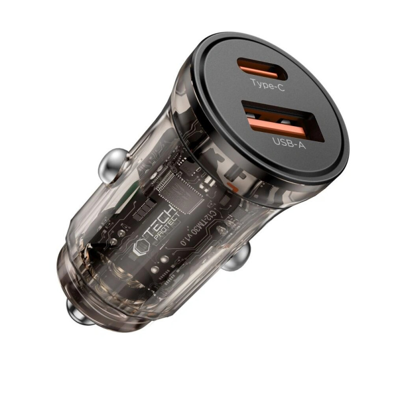 Tech-Protect CC01 2-porttinen autolaturi USB-A / USB-C, PD 45W / QC 3.0, musta
