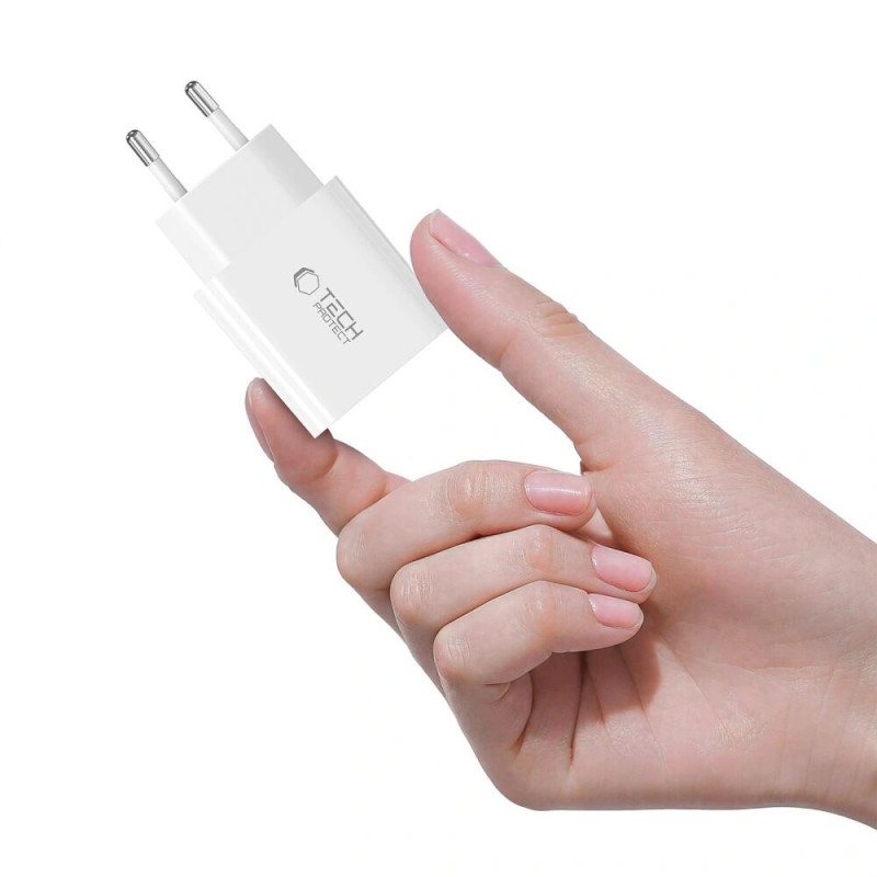 Tech-Protect NC20W 1-portainen USB-C-seinälaturi PD20W USB-C / USB-C -kaapelilla, valkoinen
