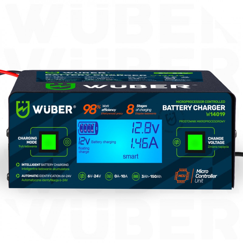 Wuber W14019 mikroprosessoriohjattu akkulaturi, 6/8/12/14/16/24 V, 10 A