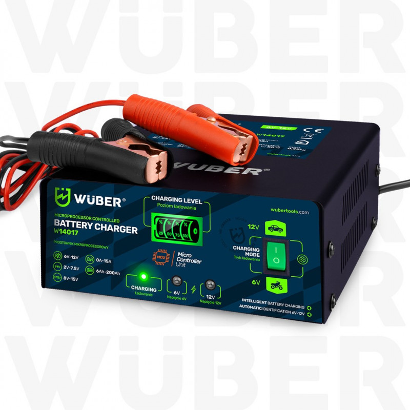 Wuber W14017 mikroprosessoriohjattu akkulaturi, 6-12 V, 15 A