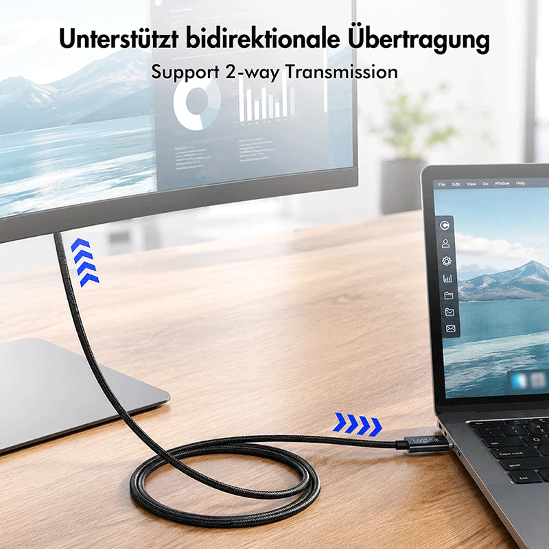 LogiLink CUA0121 USB 3.2 Gen2 Type-C -kaapeli, C/M–DP/M, bi-di, 8K/60 Hz, metalli, musta, 3 m