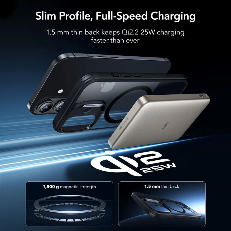 ESR Classic Hybrid MagSafe -suojakotelo karkaistulla lasilla Apple iPhone 17:lle, kirkas/musta