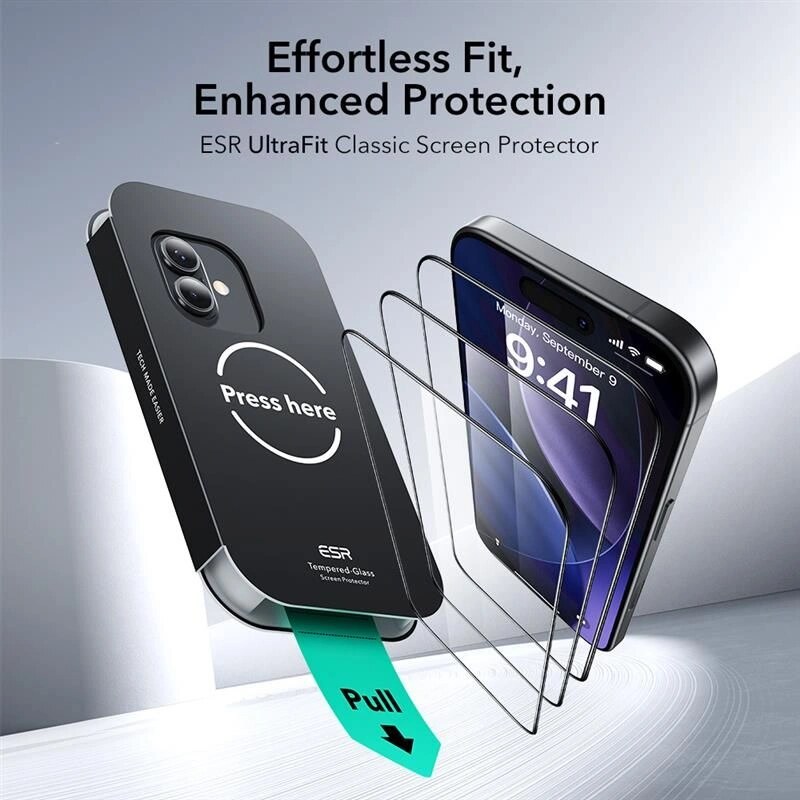 ESR UltraFit karkaistu lasi Apple iPhone 16 Pro / 17 -puhelimeen, kirkas (2 kpl) (ESR922)