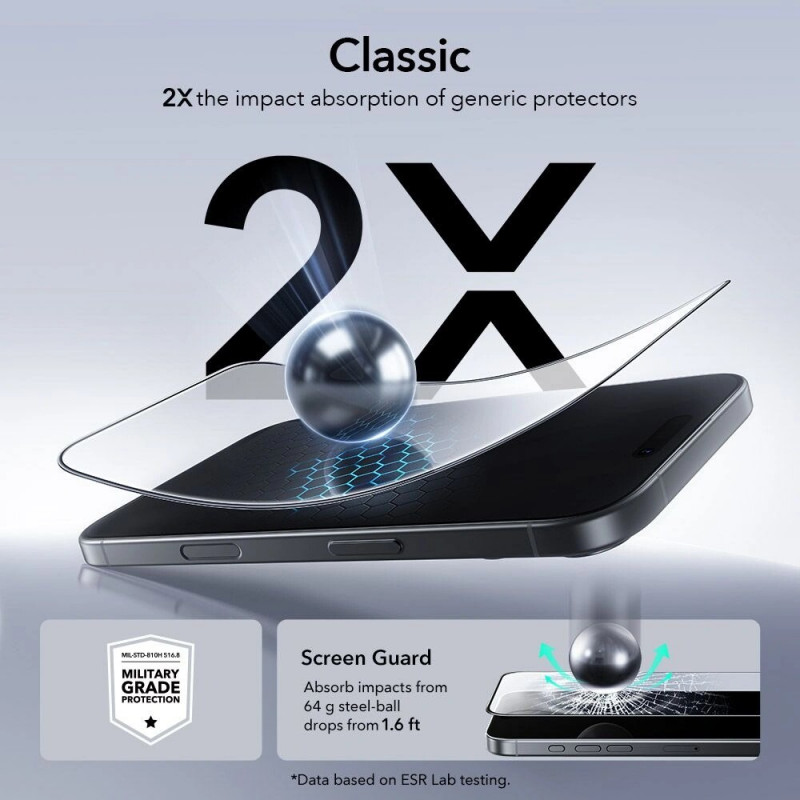 ESR UltraFit karkaistu lasi Apple iPhone 16 Pro / 17 -puhelimeen, kirkas (2 kpl) (ESR922)