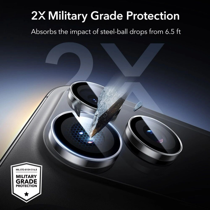 ESR Armorite -kameransuojus Apple iPhone 14 Pro / 14 Pro Max / 15 Pro / 15 Pro Max / 16 Pro / 16 Pro Max / 17 Pro / 17 Pro Max -puhelimelle, kirkas (ESR932)