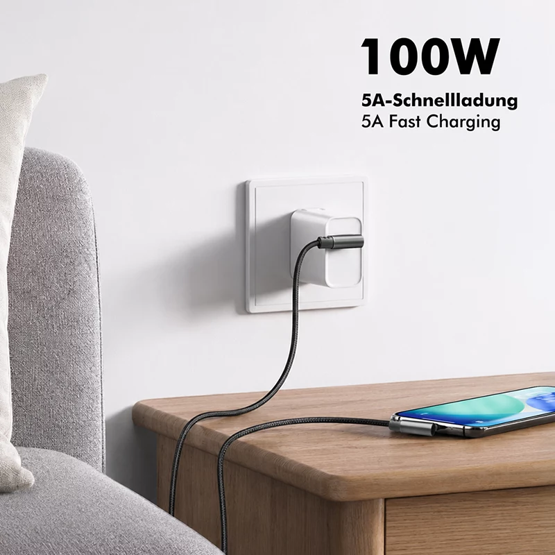 LogiLink CU0462 USB 2.0 Type-C -kaapeli, C/M 90° - C/M 90°, 480 Mbps, 100W, metalli, hopea/musta, 2 m