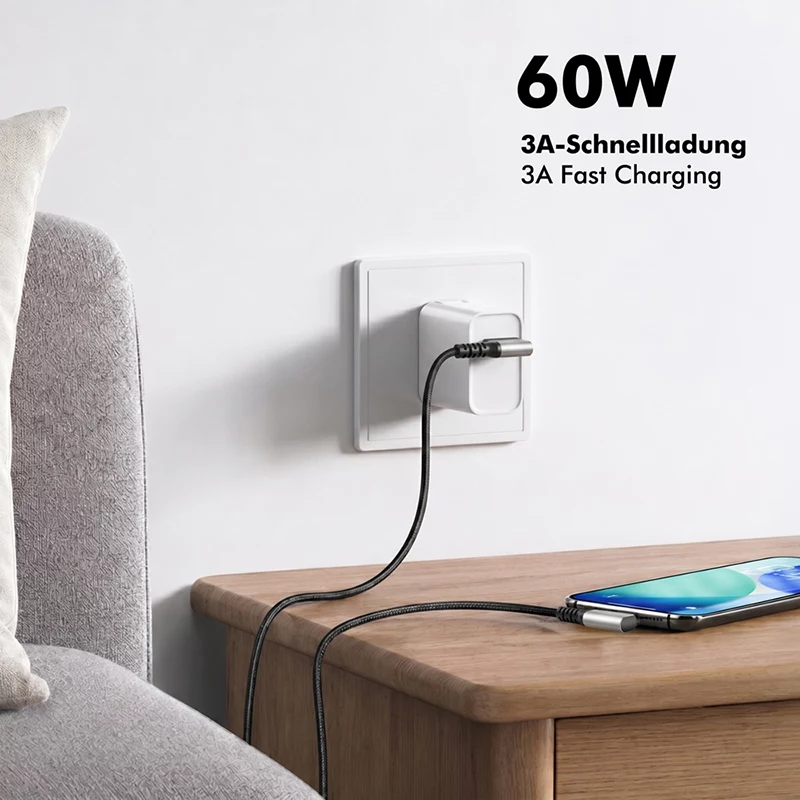 LogiLink CU0473 USB 3.2 Gen1 Type-C -kaapeli, A/M 90° - C/M 90°, 5 Gbps, 60 W, metalli, hopea/musta, 2 m