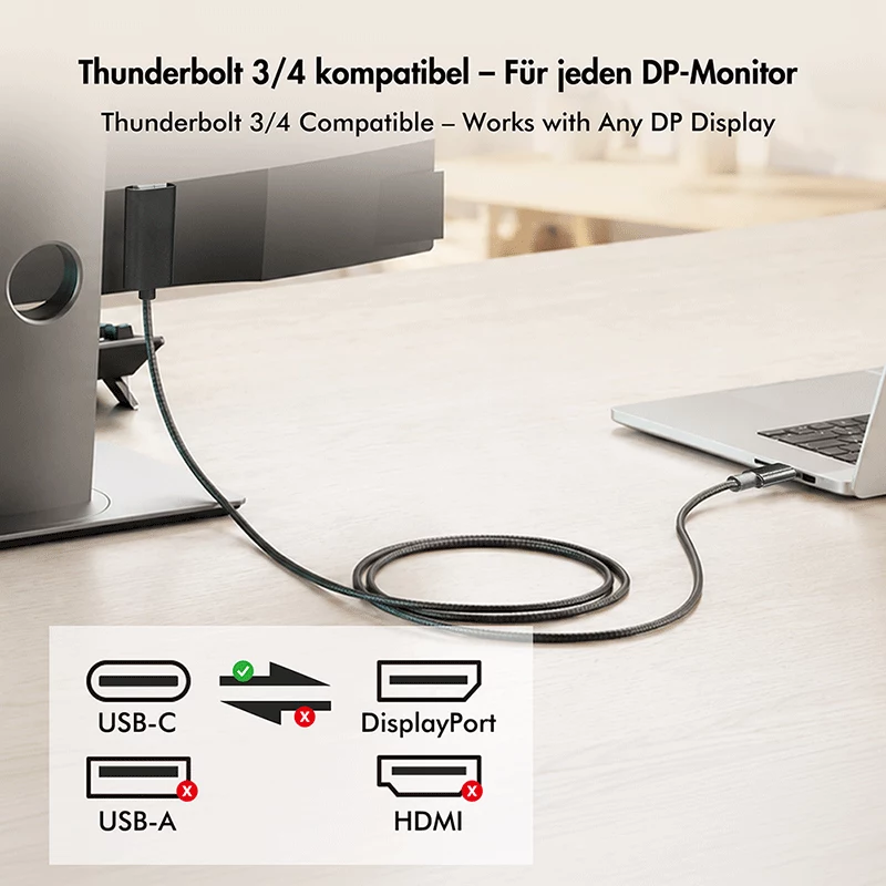 Logilink CUA0131 USB 3.2 Gen2 Type-C -kaapeli, C/M–DP/M, 8K/60 Hz, nailon, metalli, musta, 2 m