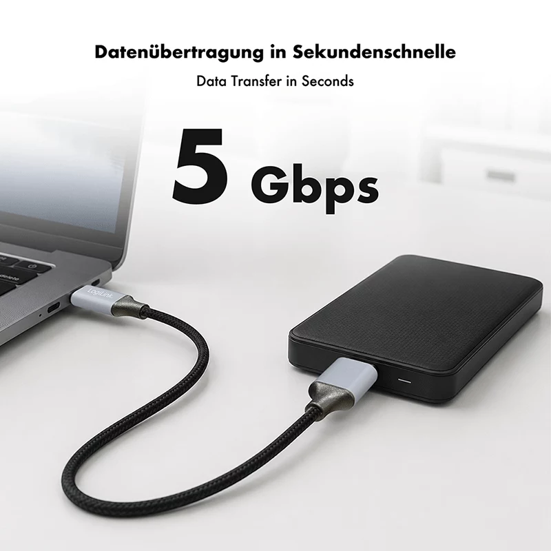 Logilink CU0198 USB 3.2 Gen1 Type-C -kaapeli, C/M–Micro-USB/M, 5 Gbps, nailon, metalli, musta/hopea, 1 m