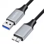 Logilink CU0290 USB 3.0 -kaapeli, A/M–Micro-USB/M, 5 Gbps, nailon, metalli, musta/hopea, 1 m