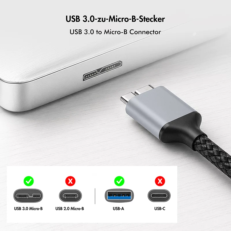 Logilink CU0290 USB 3.0 -kaapeli, A/M–Micro-USB/M, 5 Gbps, nailon, metalli, musta/hopea, 1 m