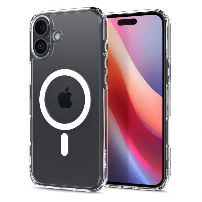 Spigen Ultra Hybrid Mag MagSafe -suojakotelo Apple iPhone 16 -puhelimelle, valkoinen