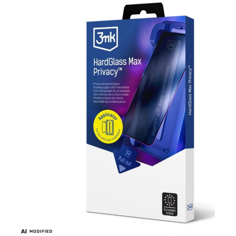3MK HardGlass Max Privacy karkaistu lasi asennustelineellä Google Pixel 10A:lle, musta