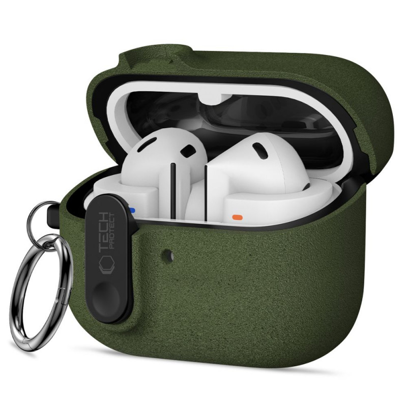 Tech-Protect Slim Hook -kotelo Samsung Galaxy Buds 3 / 3 FE / 3 Pro, oliivinvihreä
