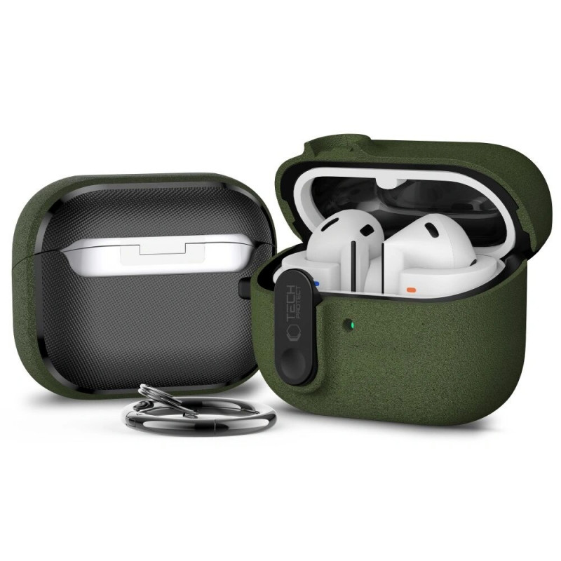 Tech-Protect Slim Hook -kotelo Samsung Galaxy Buds 3 / 3 FE / 3 Pro, oliivinvihreä