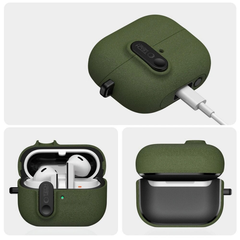 Tech-Protect Slim Hook -kotelo Samsung Galaxy Buds 3 / 3 FE / 3 Pro, oliivinvihreä